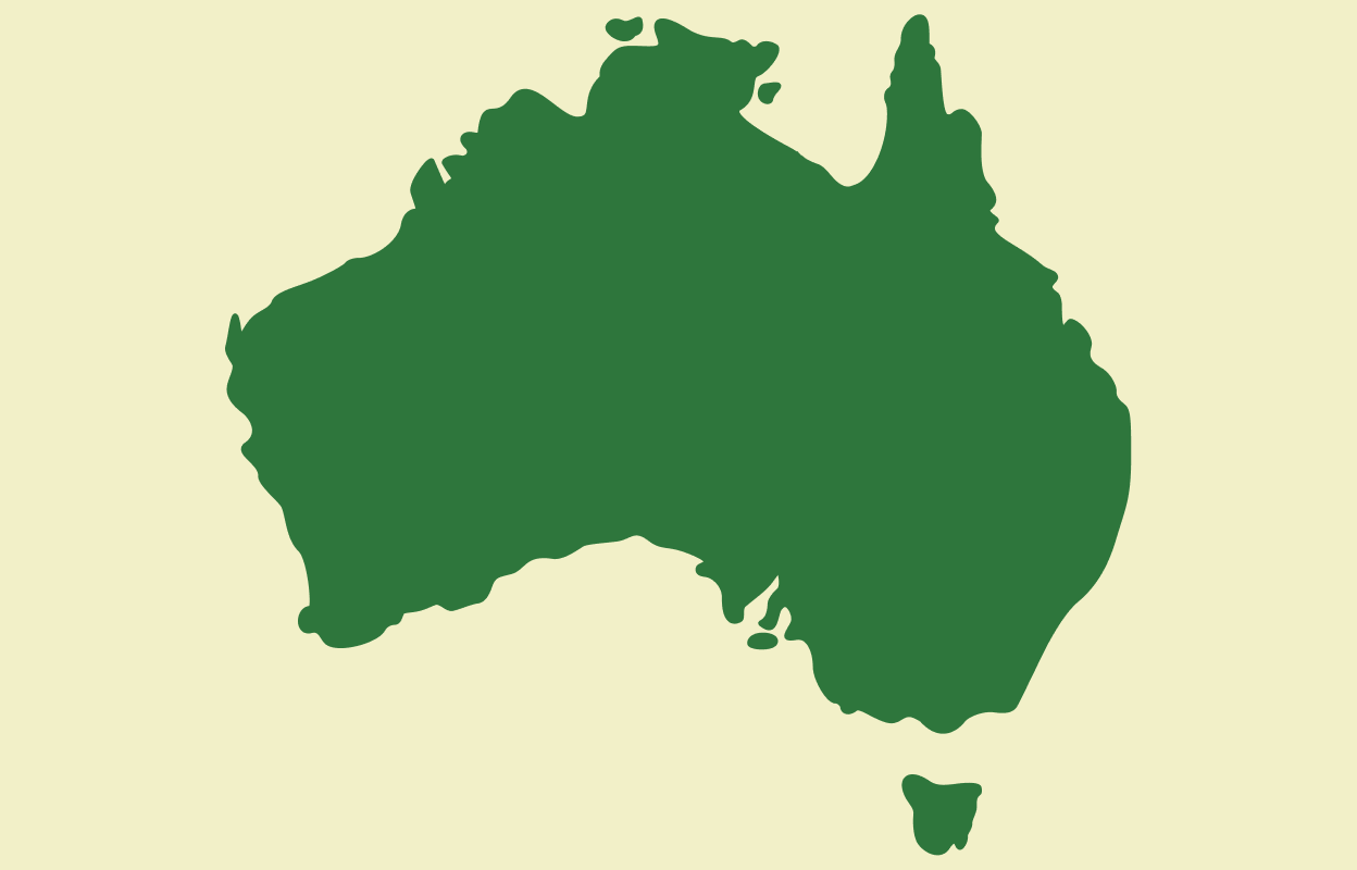 Dark green outline of Australia on a beige background