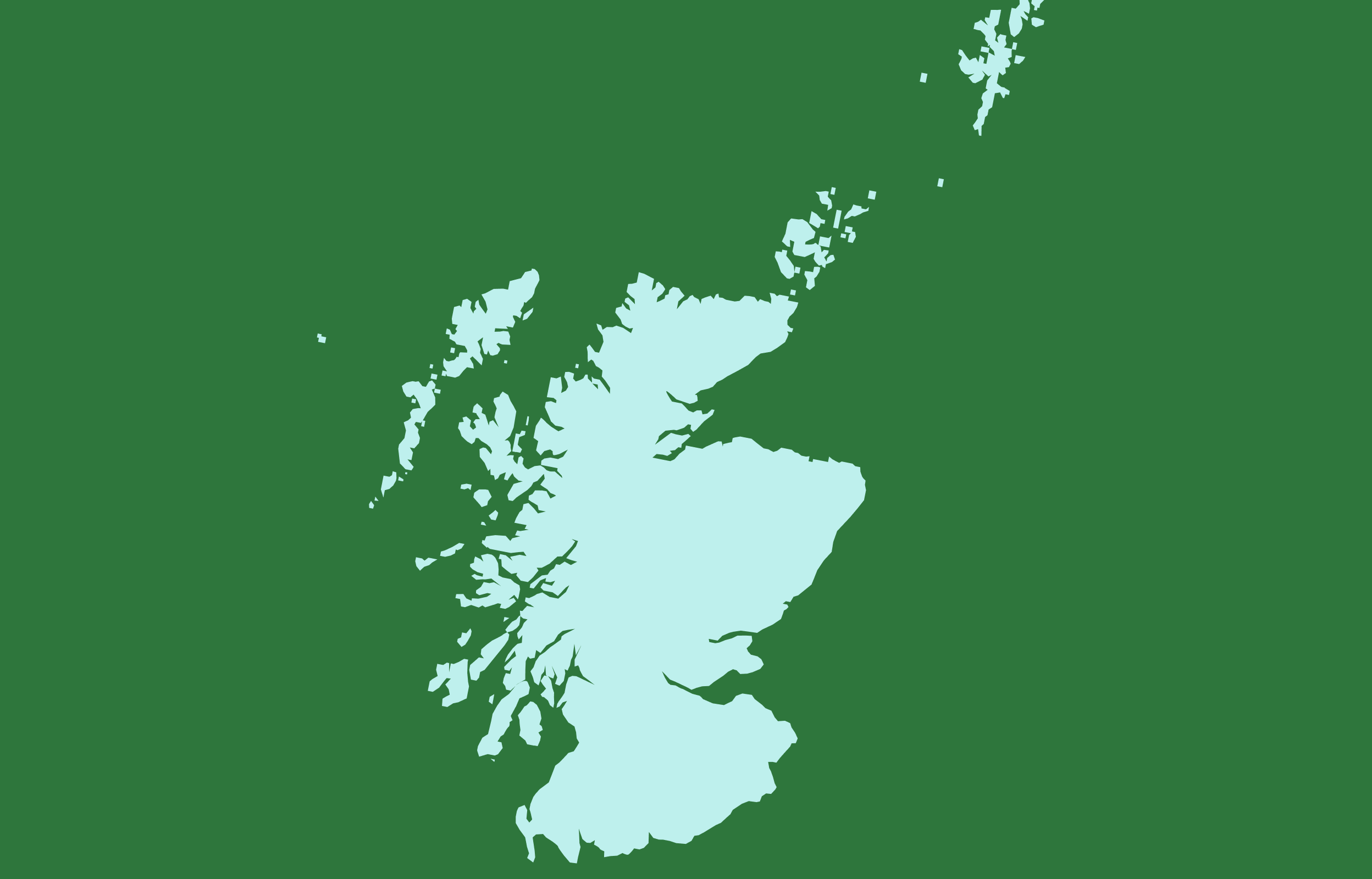Yellow outline of Scotland on a dark green background