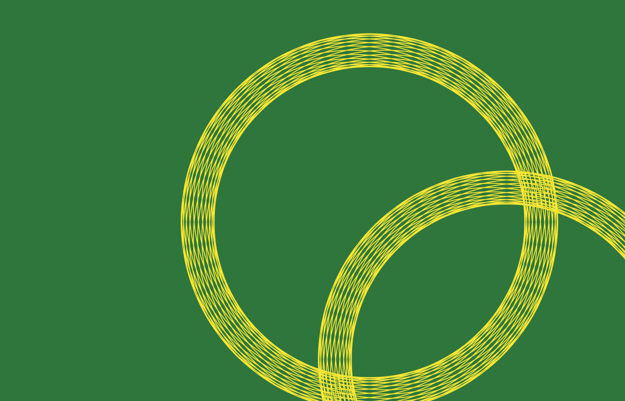 Yellow circular line graphic on a dark green background